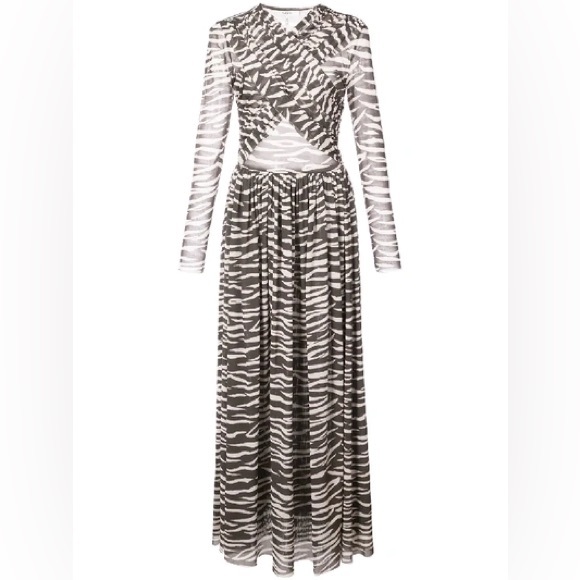 GANNI Tilden Mesh Zebra Print Maxi Dress Size 36 - Picture 2 of 10